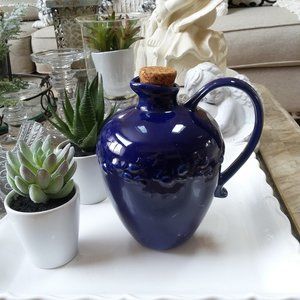 FARMHOUSE Cobalt CERAMIC Pitcher JUG W/ CORK